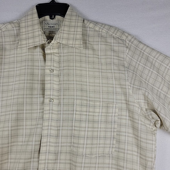 Other - Vtg Arrow Kent Shirt‎ Mens 16 / 32 Poly / Cotton Beige Plaid Dagger Collar